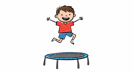 Happy boy jumping on a trampoline against a white background  