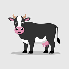 Fototapeta premium Cartoon Cow Illustration Black and White Farm Animal Isolated
