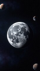 Naklejka premium Moon in outer space against the background of stars, planets, galaxies and nebulae. Craters Surface moon satellite. .