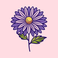 Beautiful Purple Flower with Green Leaves Delicate Illustration Botanical Floral Design