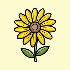 A cheerful yellow daisy flower with green leaves illustration graphic art design