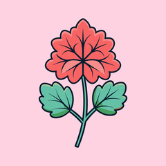 A Delightful Illustration of a Single Pink Flower with Green Leaves