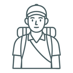 Obraz premium Outlined hiker with backpack, hat, and adventure gear.