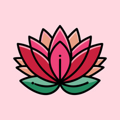 Beautiful Pink and Red Lotus Flower Blossom Illustration Graphic Design