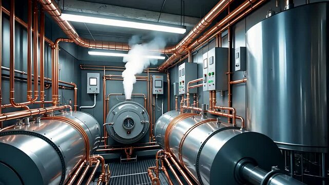 Industrial Steam Boiler System in Modern Mechanical Room