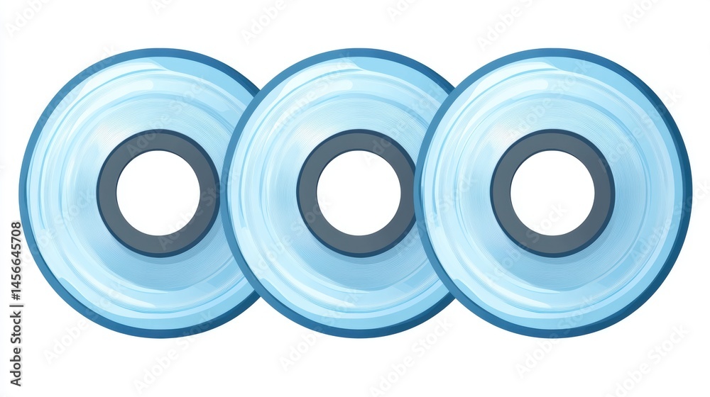 Aufkleber three blue discs in a row flat lay illustration graphic design element on white background