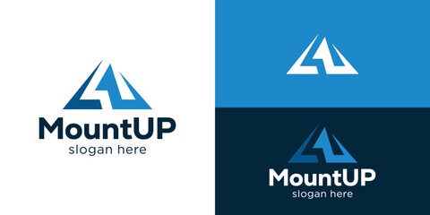 Creative simple mount up logo template. Mountain with abstract arrow up logo design vector illustration.