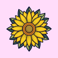 Fototapeta premium Vibrant Sunflower Illustration with Detailed Petals and Leaves