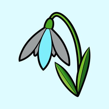stylized snowdrop flower with green stem clip art preview