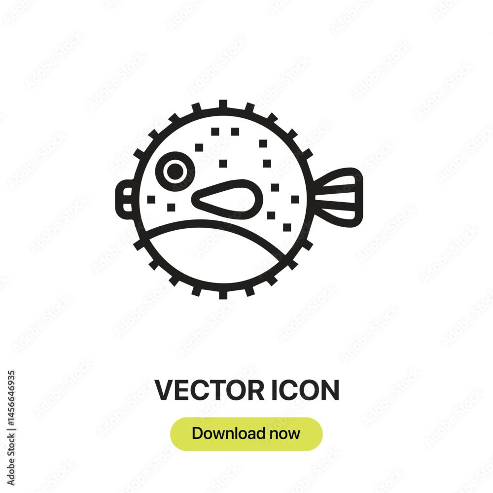 Poster puffer fish icon vector. linear-style sign for mobile concept and web design. puffer fish symbol ill