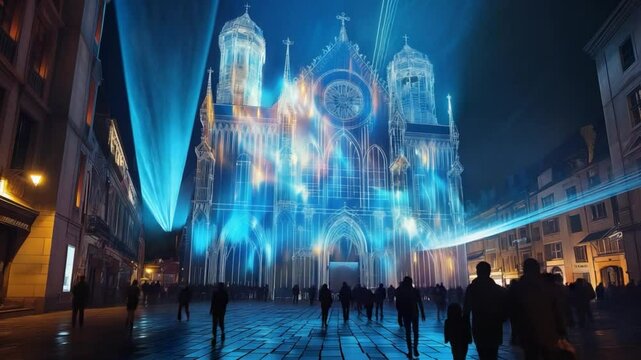 This stunning light display enhances the cathedral's elegance after dark.