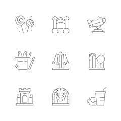 Set line icons of amusement park