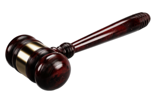 Wooden gavel on transparent background with intricate design