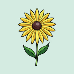 A Vibrant Yellow Sunflower with Green Leaves on a Light Green Background
