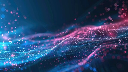 Obraz premium Wonderful picture of micro light sparkling particles scattered across blue flowing wave, create abstract bokeh effect perfect for background design that evoke a sense of energetic and fantasy. AIG53.