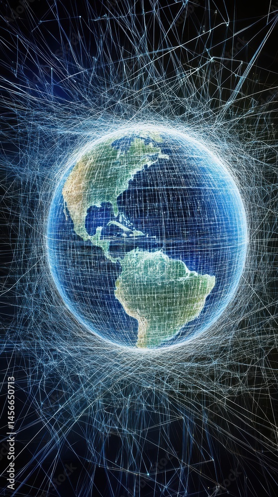 Poster Global Network Connection Represented by Lines and Nodes in a Digital World Illustration