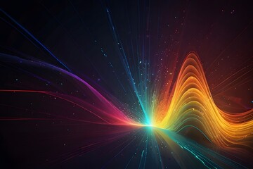 Fractal energy bursts in a star-like pattern, their glowing lines creating a vibrant abstract illustration of technological motion and design