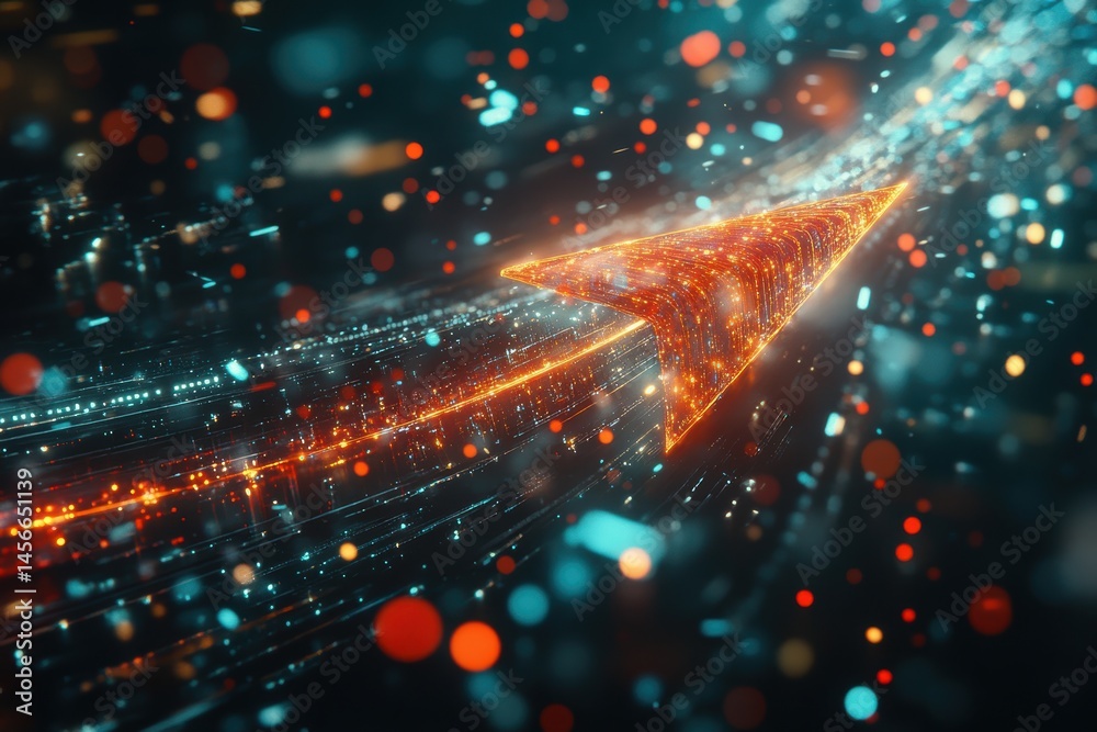 Poster Arrow of light speeding through digital space representing data flow and progress