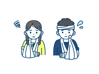 腕を骨折しギプスをする子供のイラスト