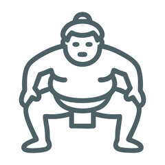 Outlined sumo wrestler in crouch stance in vector art.