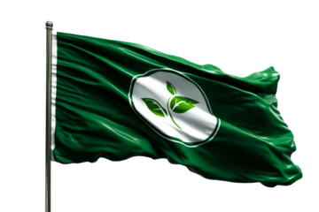 Green flag with leaf design symbolizing environmental awareness