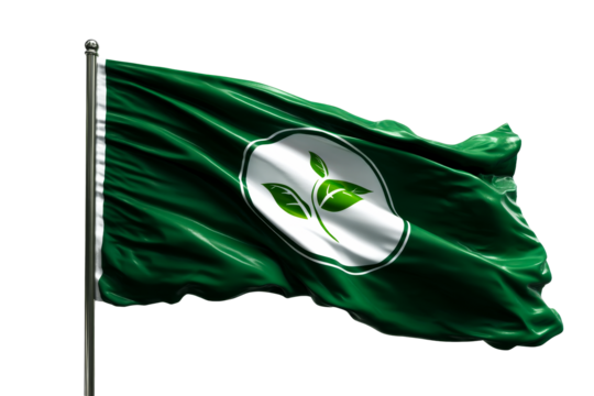 Green flag with leaf design symbolizing environmental awareness