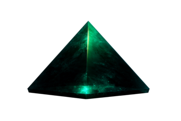 Green transparent pyramid with glowing cosmic effects