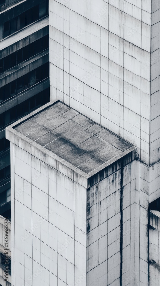 Leinwandbilder Abstract facade of a weathered concrete building with geometric patterns and minimalist architecture in an urban environment