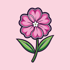 A Pink Flower with Green Leaves on a Pink Background Lovely Cute Cartoon Illustration