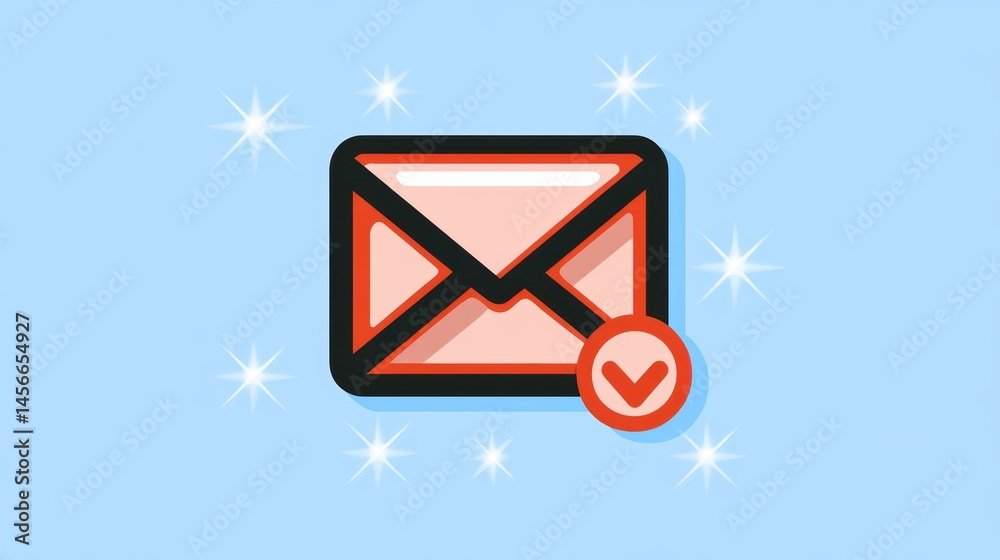 Aufkleber Email Message Received Confirmation Flat Lay Illustration on Light Blue Background with Sparkles Communication Concept