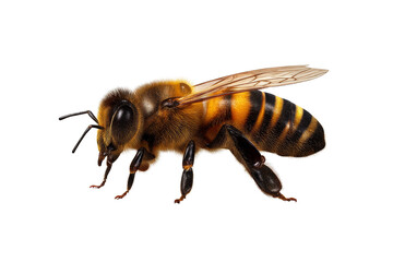 Detailed close up of a honey bee on a transparent background