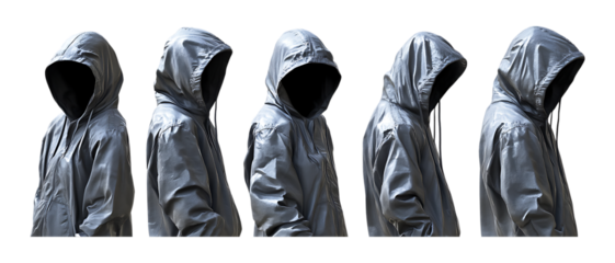 Set of Three Hooded Figures Against Transparent Background