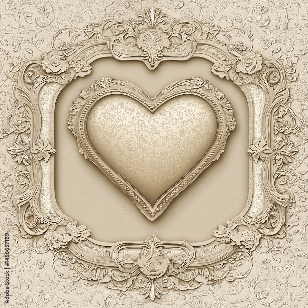 Poster Greeting card with floral background and a central heart shape featuring blank space for personalized messages or quotes.

