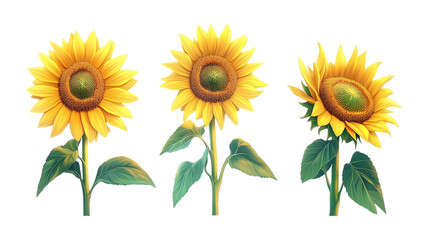 Obraz premium Collection Pack of Three Sunflowers High Resolution Image of Blooming Sunflowers set against transparent background