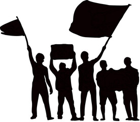 Protesters Holding Flags and Signs in Demonstration