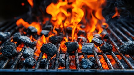 Fiery Charcoal Briquettes on a Hot Grill