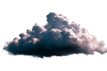 Fluffy cloud with shades of pink against transparent background