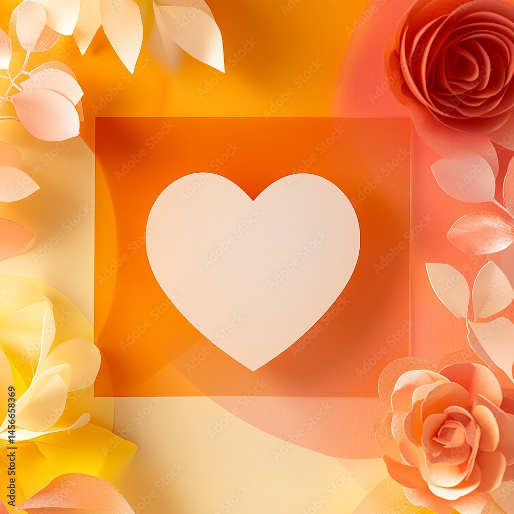 Aufkleber greeting card with floral background and a central heart shape featuring blank space for personalize