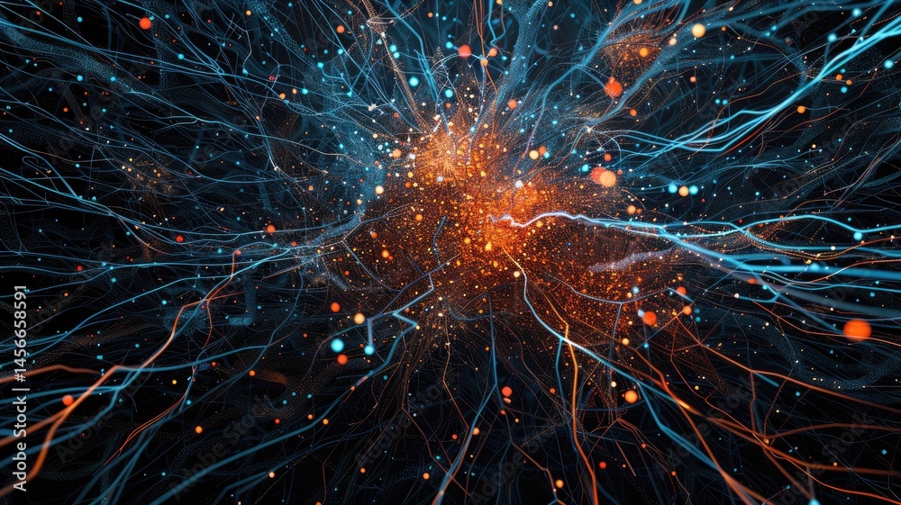 Poster explore a captivating visualization of data and artificial intelligence, showcasing dynamic patterns