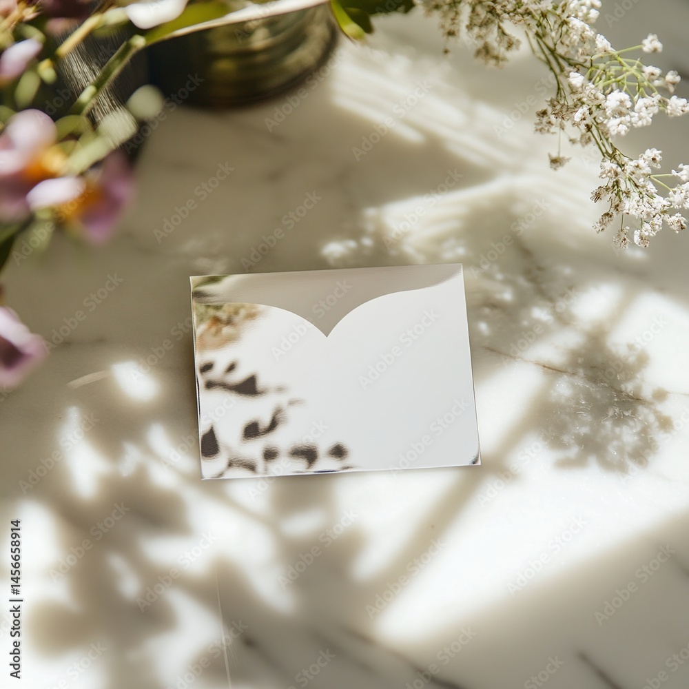 Poster greeting card with floral background and a central heart shape featuring blank space for personalize
