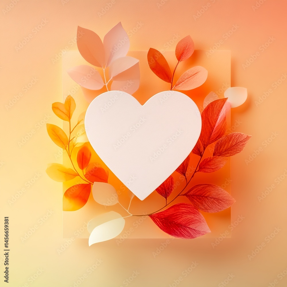 Aufkleber greeting card with floral background and a central heart shape featuring blank space for personalize