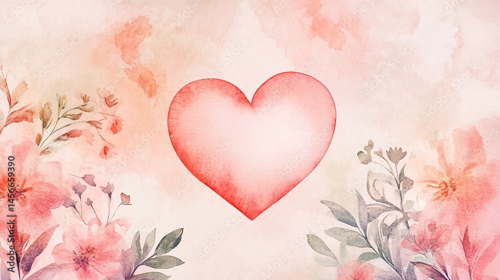 Poster Greeting card with floral background and a central heart shape featuring blank space for personalized messages or quotes.

