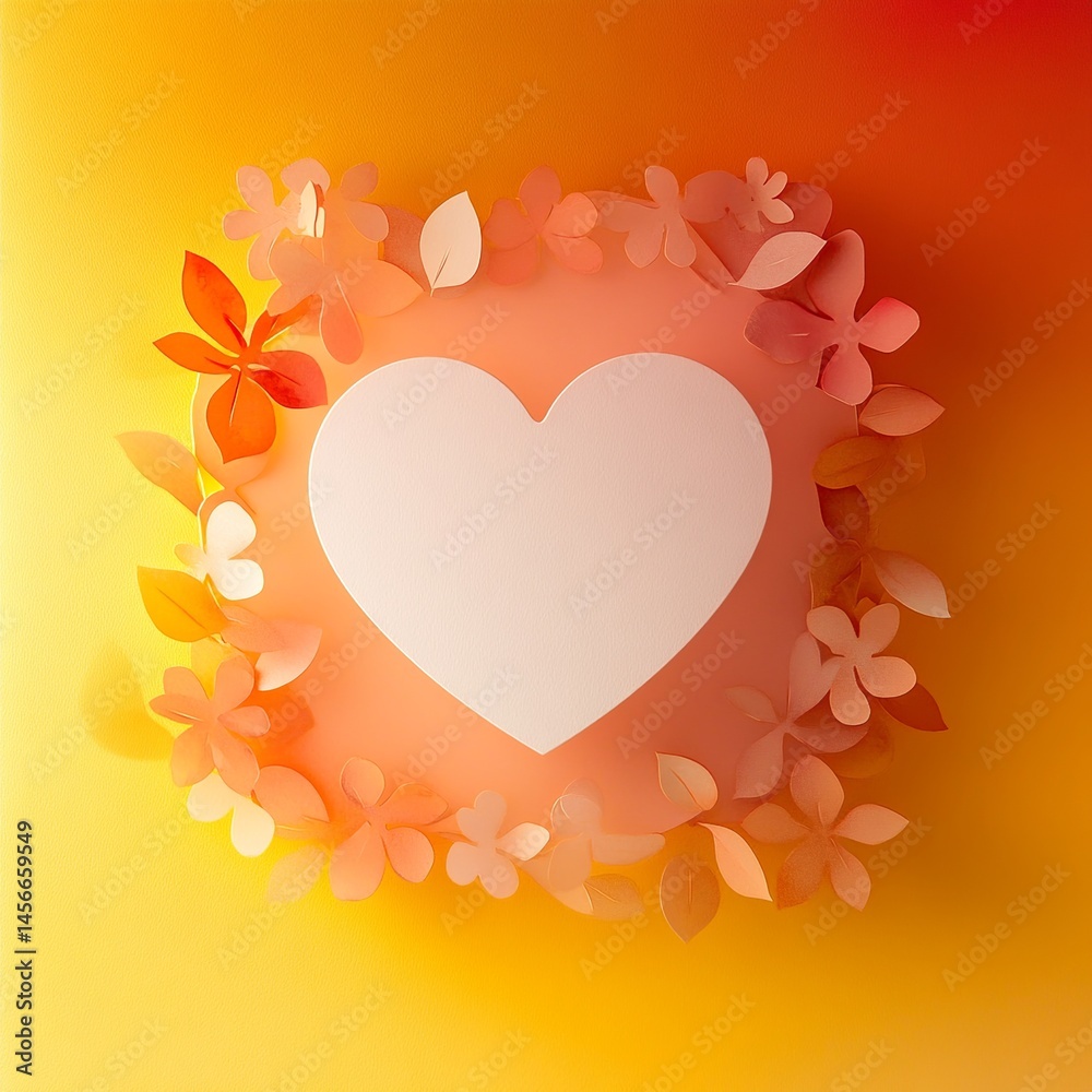 Poster greeting card with floral background and a central heart shape featuring blank space for personalize