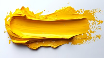 Fototapeta premium Thick yellow paint smear with texture on white background captured in macro style.