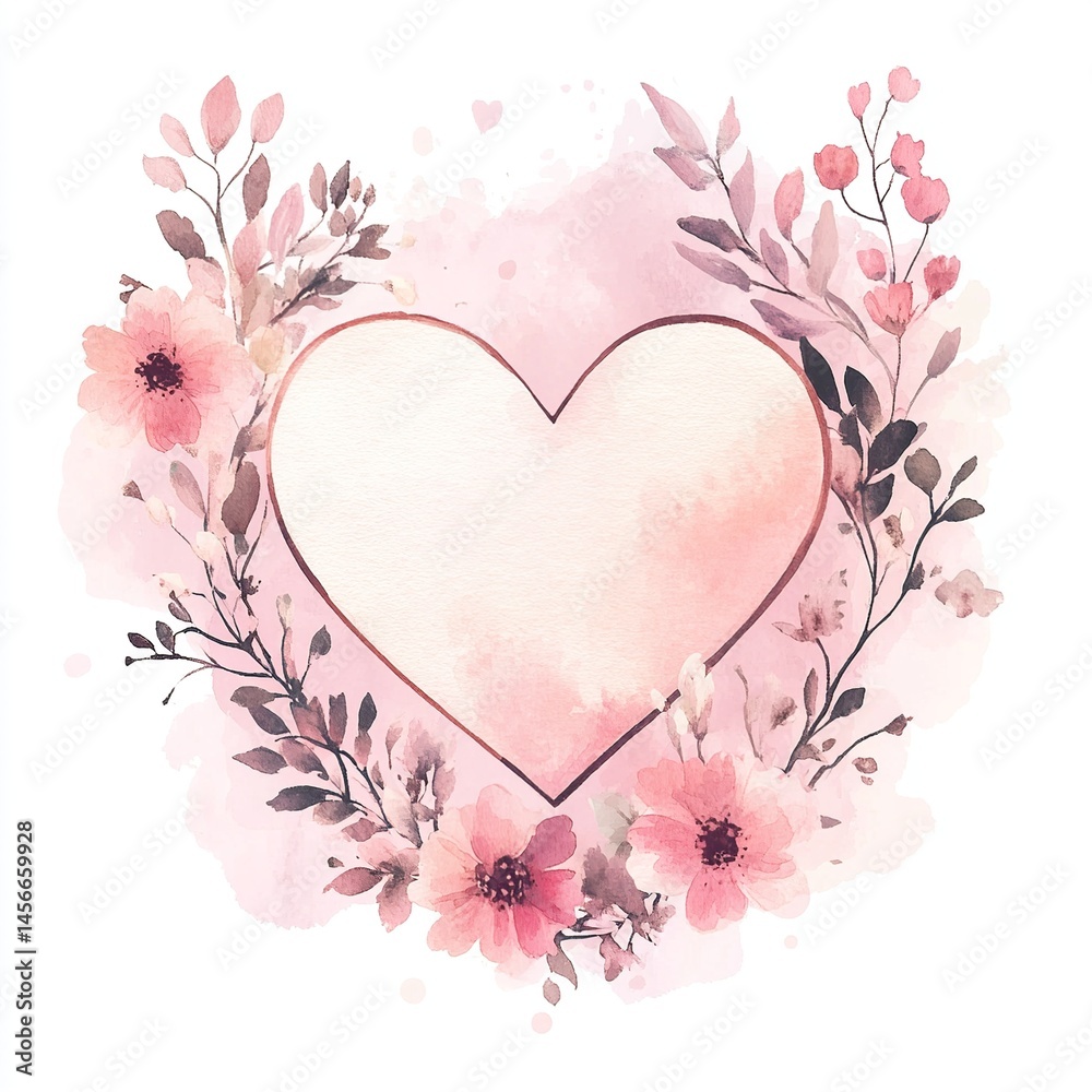 Poster Greeting card with floral background and a central heart shape featuring blank space for personalized messages or quotes.


