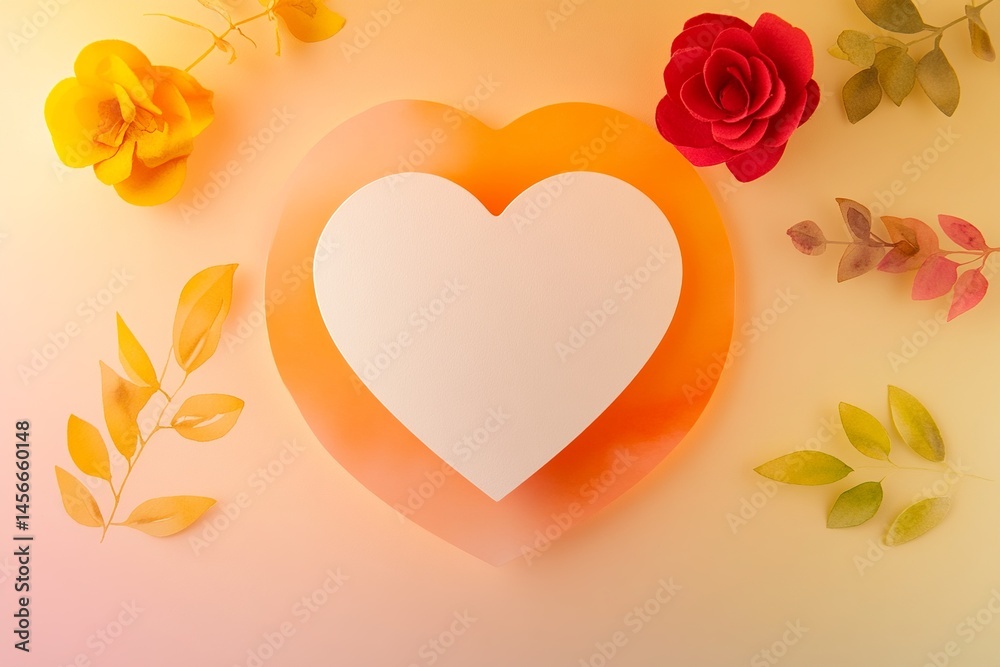 Poster greeting card with floral background and a central heart shape featuring blank space for personalize