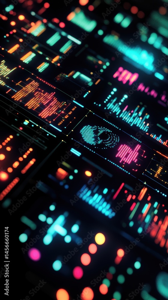 Poster Abstract Technology Interface Displaying Data Analysis and Visualization in Bright Colors Close Up