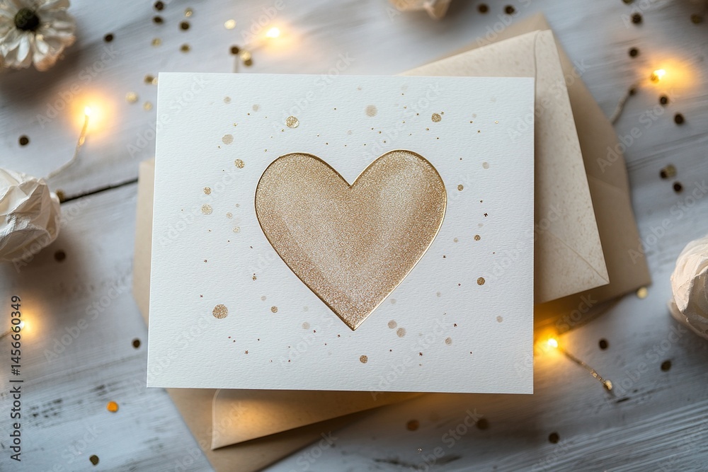 Poster greeting card with floral background and a central heart shape featuring blank space for personalize