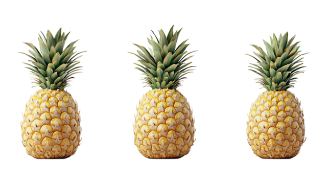 Set of Three Pineapples Against Transparent Background