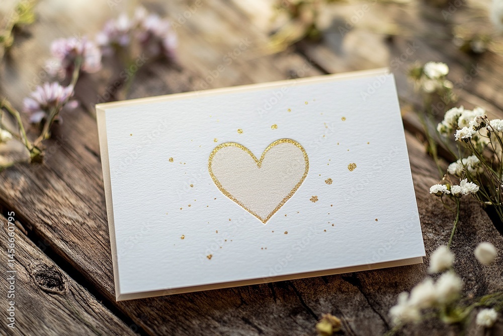Poster greeting card with floral background and a central heart shape featuring blank space for personalize